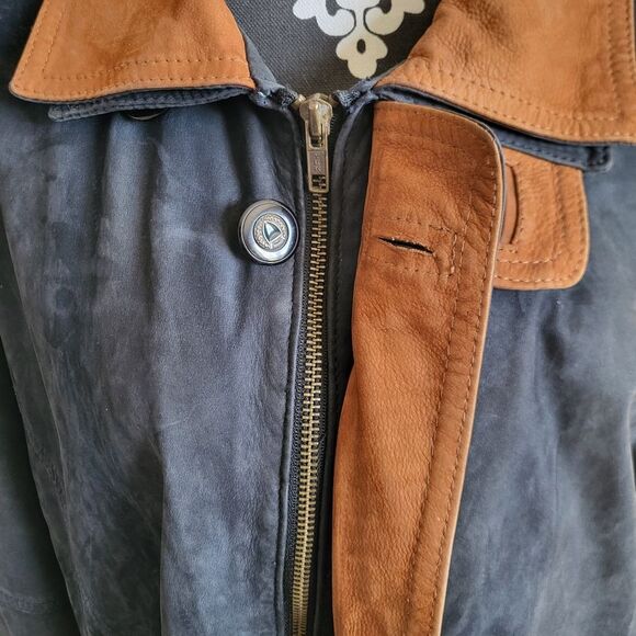Vintage Leather Vera PELLE Barn Coat Jacket Italy Ash Black Brown Tan Size M - Picture 6 of 14